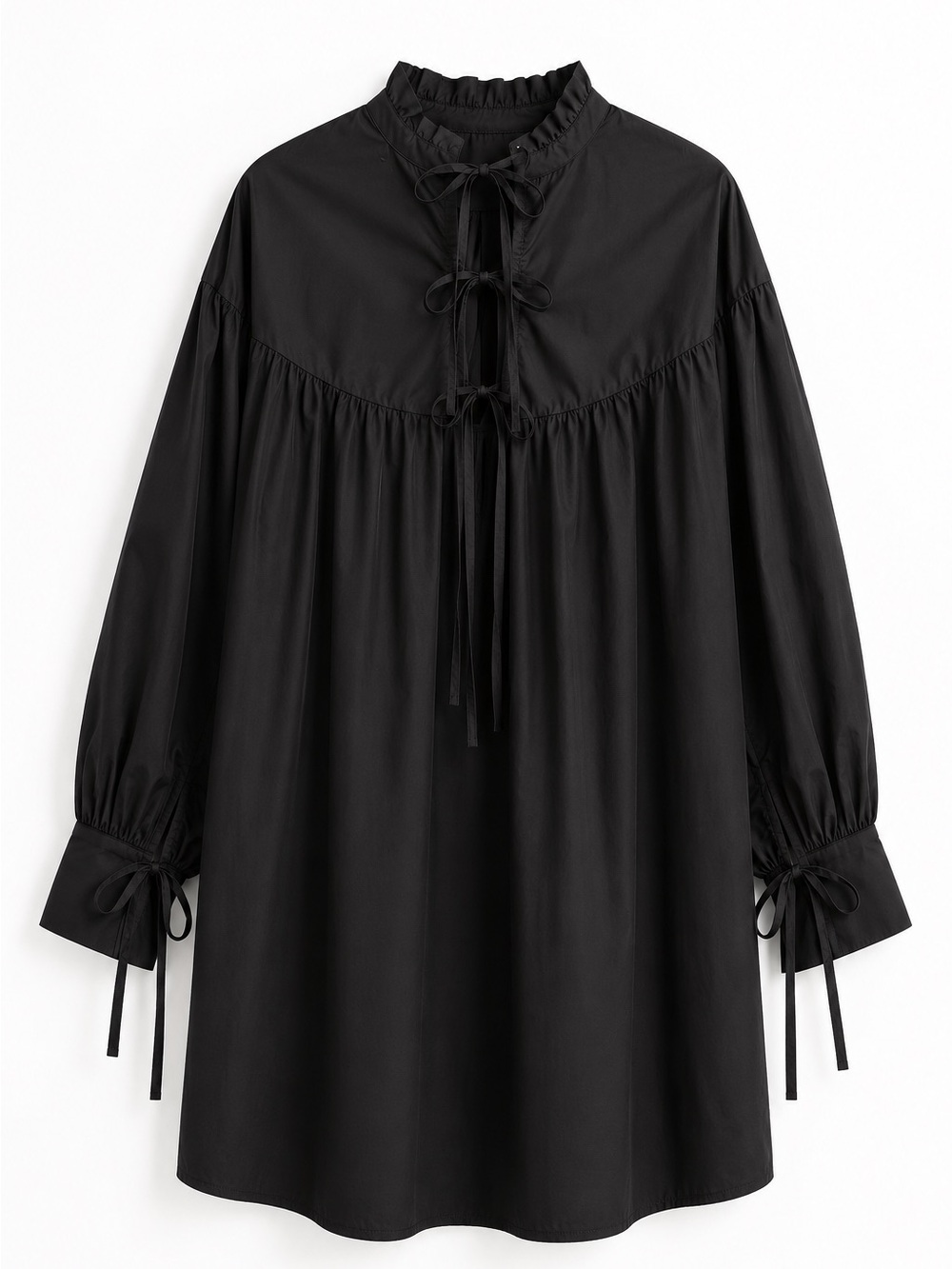 Glamorous Black Tie Neck Long Sleeve Mini Dress NWT Women’s Size 2